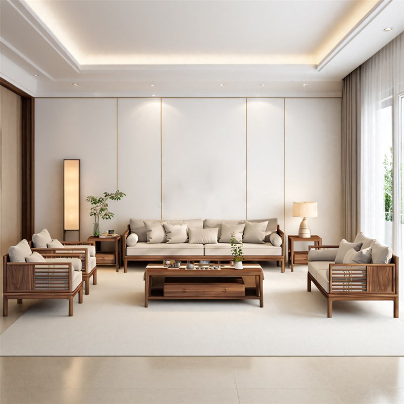 新中式北美黑胡桃实木沙发组合别墅大平层客厅宋代办公室家具