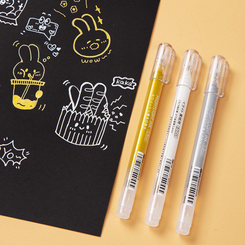 禾硕高光笔白色抄经笔金色色st笔头手账笔的笔一套纸0.8