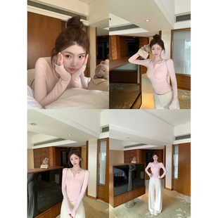 jijilulu积极璐 韩女美学 绵羊毛小心机显瘦t恤长袖打底衫修身