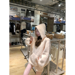 jijilulu积极璐 氧感韩女 绵羊毛混纺连帽毛衫上衣短裤两件套套装