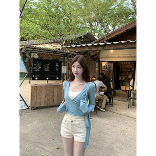 收腰设计感开衫 jijilulu积极璐 多色可选短款 女夏 上衣 v领针织衫