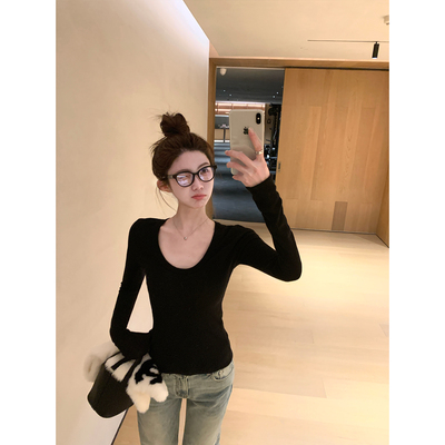 jijilulu积极璐 羊毛绵绵t 100美利奴羊毛U领肌理感显瘦毛衫长袖