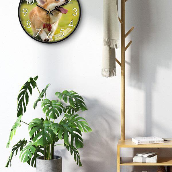 柯基犬可爱时钟表宠物狗医院诊所美容店犬舍客厅儿童房静音壁挂钟