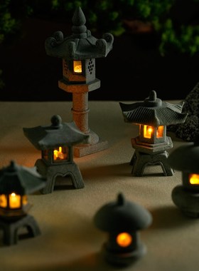 鱼缸内饰造景精致小摆件盆景装饰中国风庭院造景布置小亭子灯塔