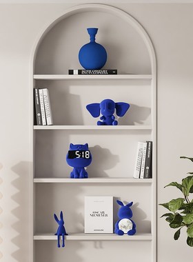 克莱因蓝色系客厅装饰摆件电视柜酒柜植绒小众艺术品壁龛摆设