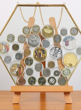 旅游纪念币展示框 硬币收纳架 金属相框玻璃透明画框复古画框摆件