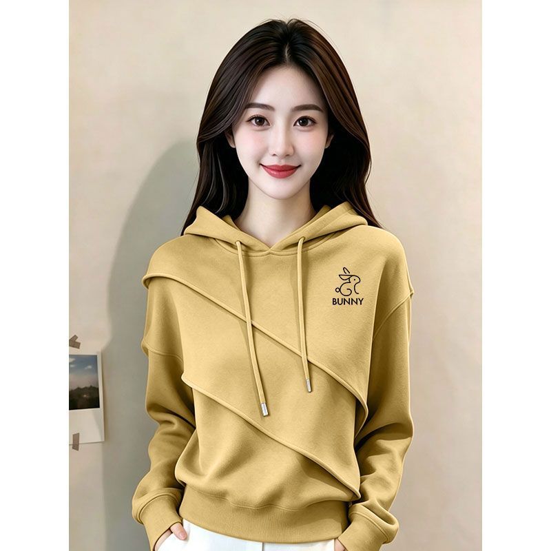 纯棉韩版印花不规则长袖卫衣女