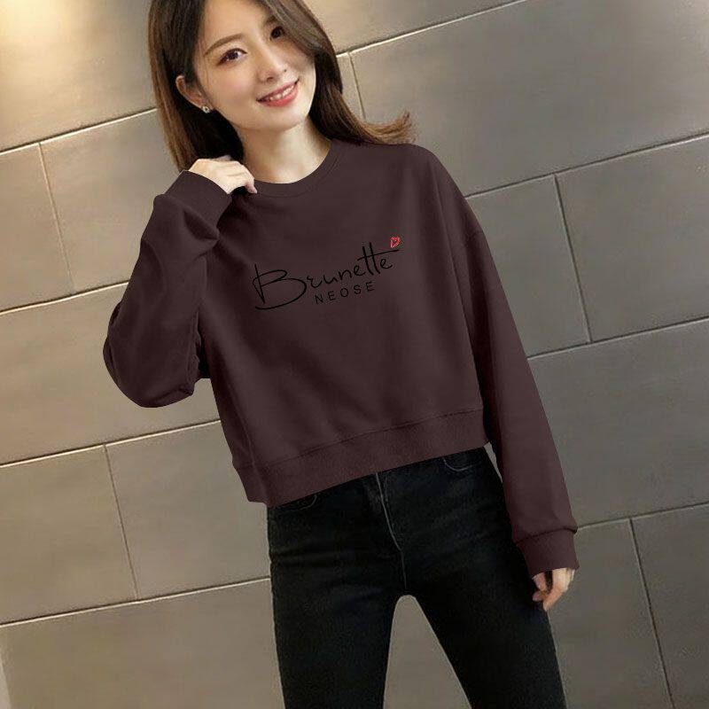 精梳纯棉圆领长袖卫衣女秋冬新款百搭大码显瘦高级宽松上衣女ins