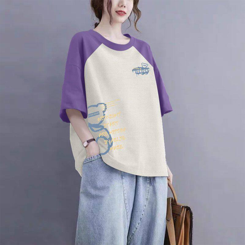 精梳纯棉女士短袖T恤女夏装新款大码圆领简约显瘦时尚上衣体恤衫