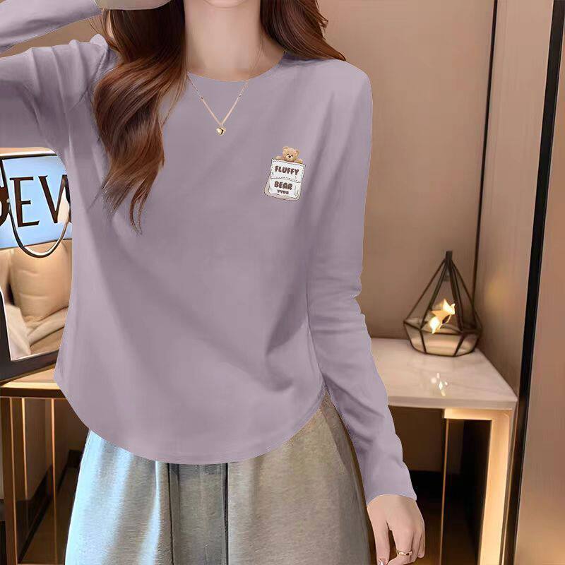 纯棉时尚长袖T恤女新款秋冬简约气质高级洋气百搭设计感上衣女ins