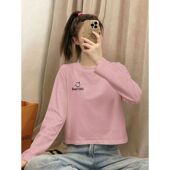 显瘦韩版 精梳纯棉圆领长袖 T恤女秋冬女装 高级休闲遮肉上衣女ins