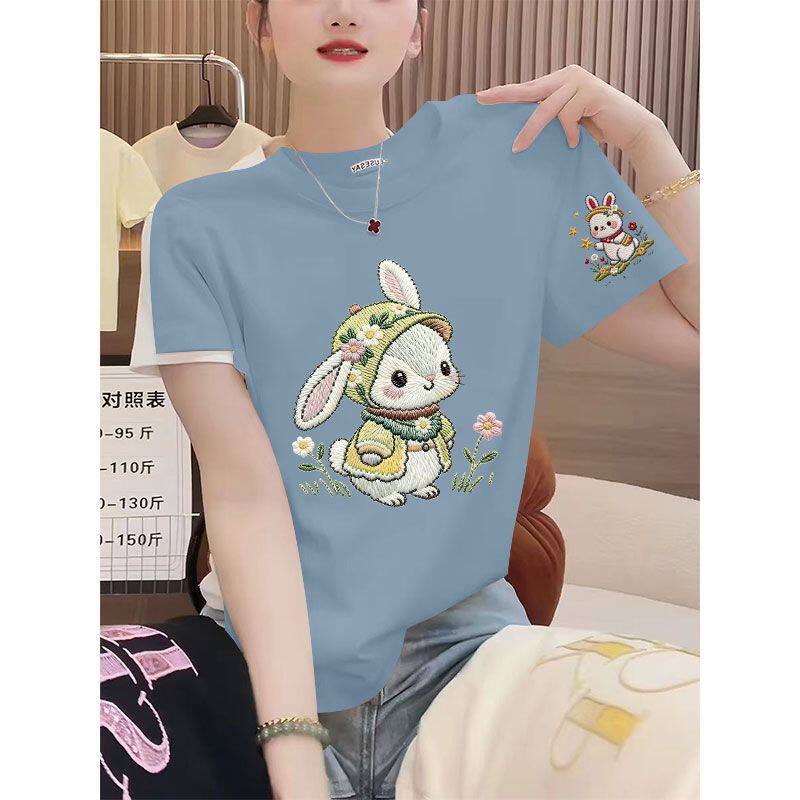 精品纯棉女士短袖t恤夏装新款显瘦宽松潮流百搭设计感气质上衣服