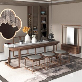 白黑胡桃木楼会所木蜡茶台实木茶新中式茶桌椅组合功夫茶室家具