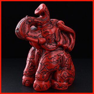 特色新剔漆面花礼品摆件红玄关桌书房客厅中国风像仿古器漆雕扬州