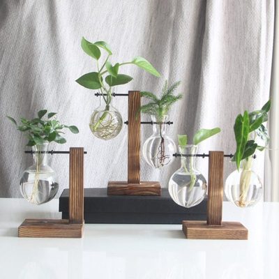 创意木架水培花瓶绿萝植物透明玻璃插花容器桌面摆件家居装饰用品