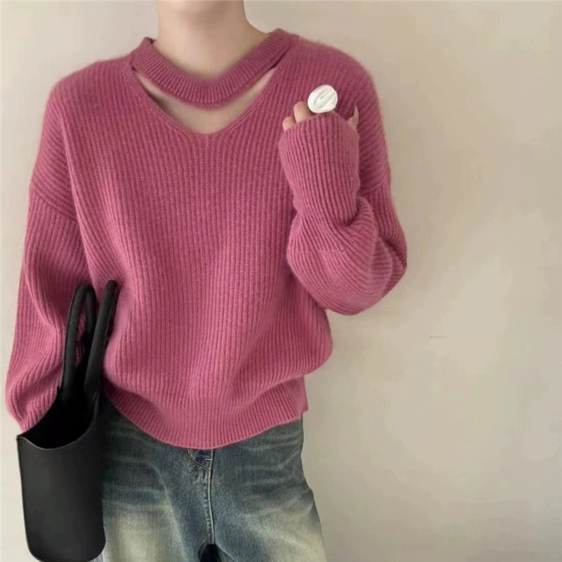冬季女士设计感紫色毛衣