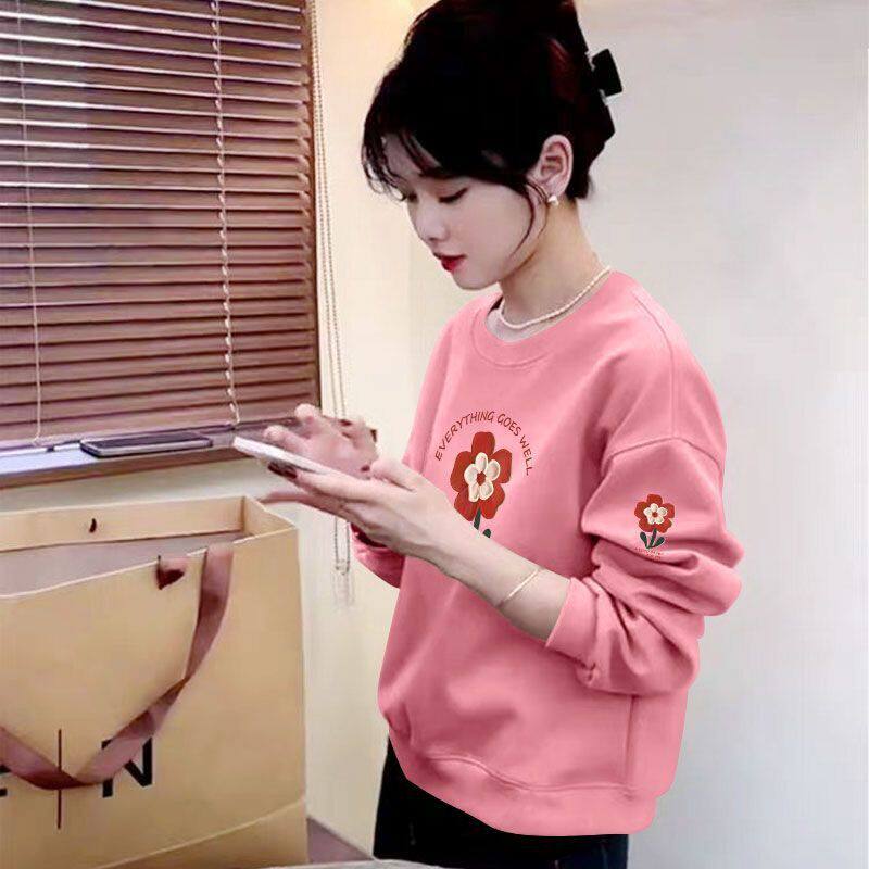 春秋款女士纯棉长袖短款卫衣