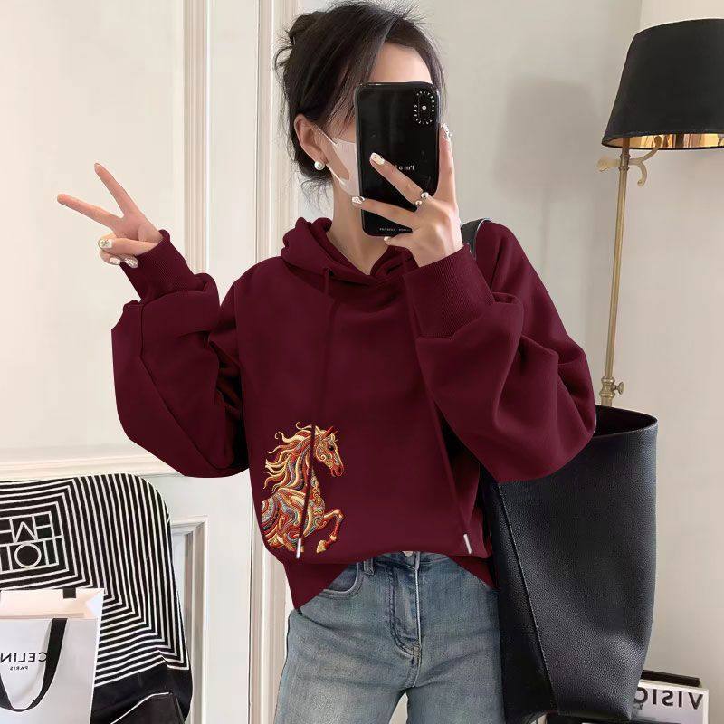 马年纯棉连帽长袖卫衣女秋冬新年本命年气质遮肉大码上衣女ins,女装/女士精品,卫衣/绒衫,淘宝优惠券,粉丝福利购,淘宝优惠卷