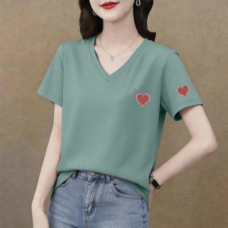 精梳纯棉V领大码女短袖T恤