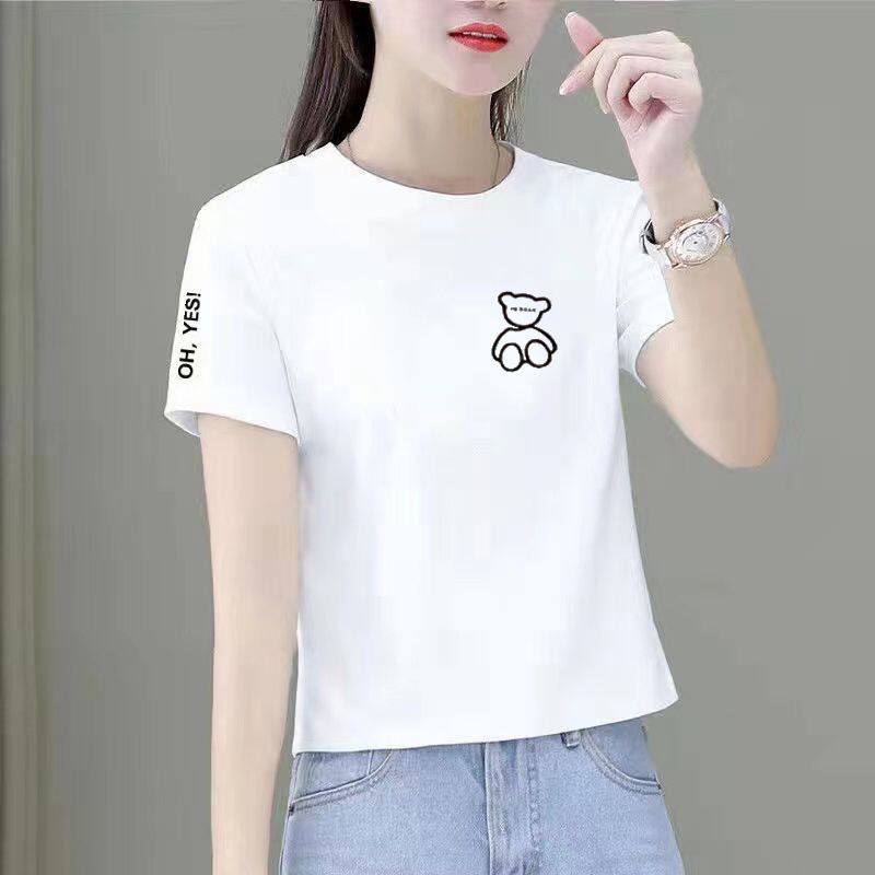 纯棉大码休闲短袖T恤女高腰短款显瘦夏季时尚洋气圆领体恤衫ins潮