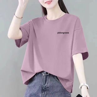 T恤洋气韩版 纯棉女士短袖 宽松百搭印花圆领显瘦百搭上衣 新款 夏季