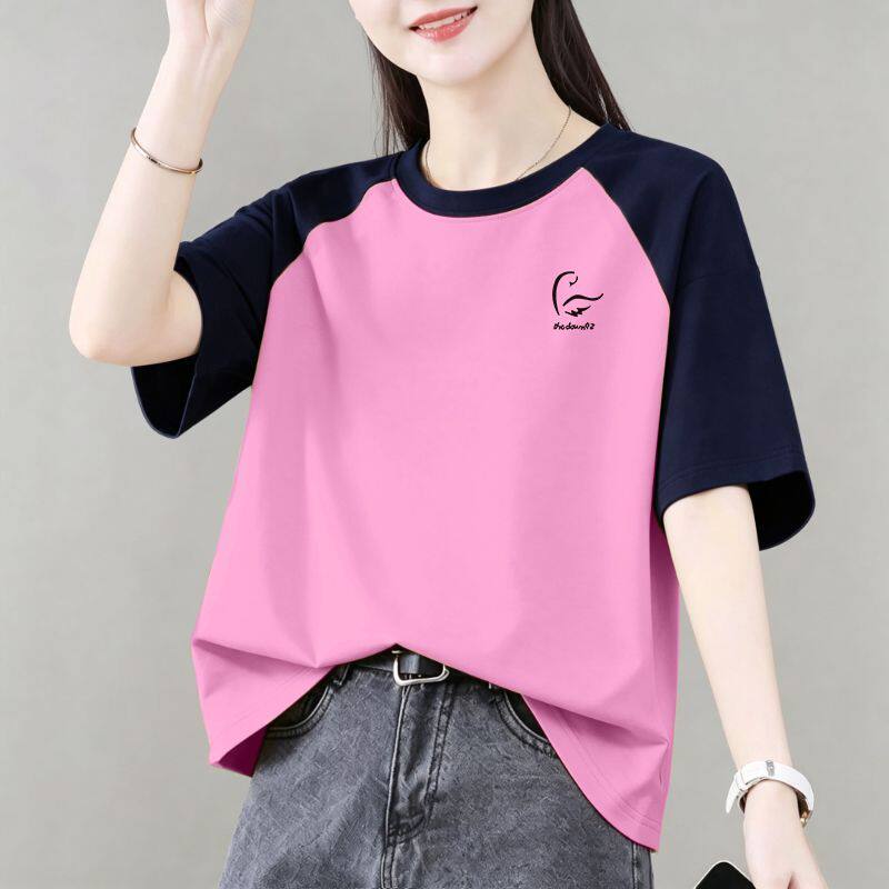 100%纯棉短袖T恤女宽松大码