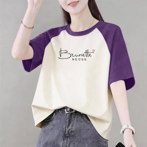 纯棉短袖T恤女宽松插肩大码