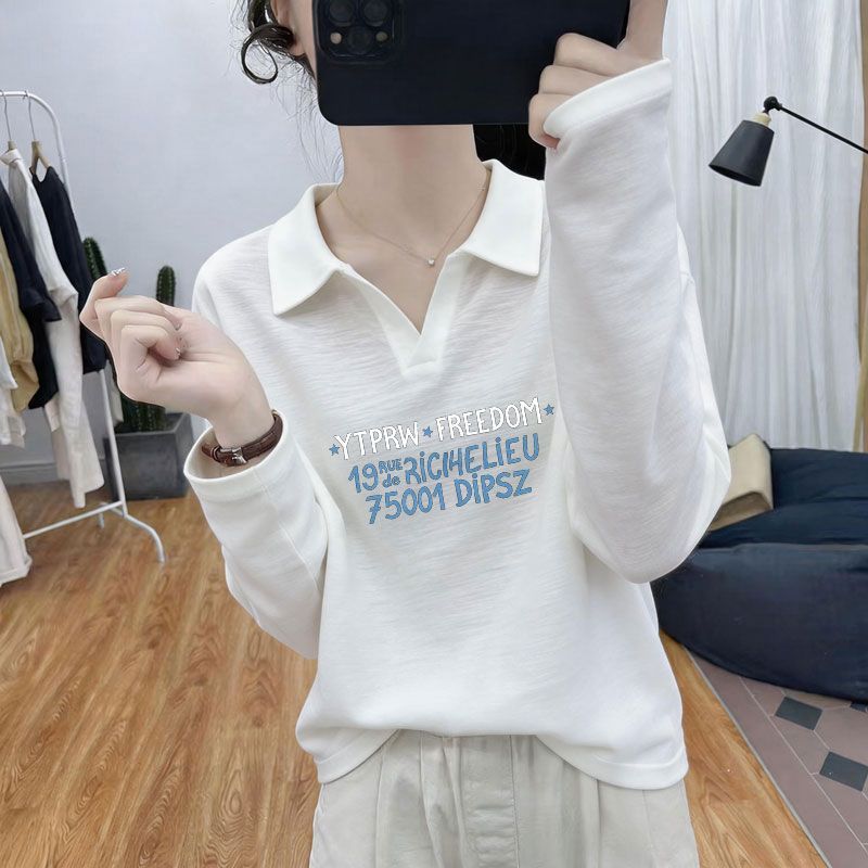 纯棉Polo领长袖T恤女2026秋冬