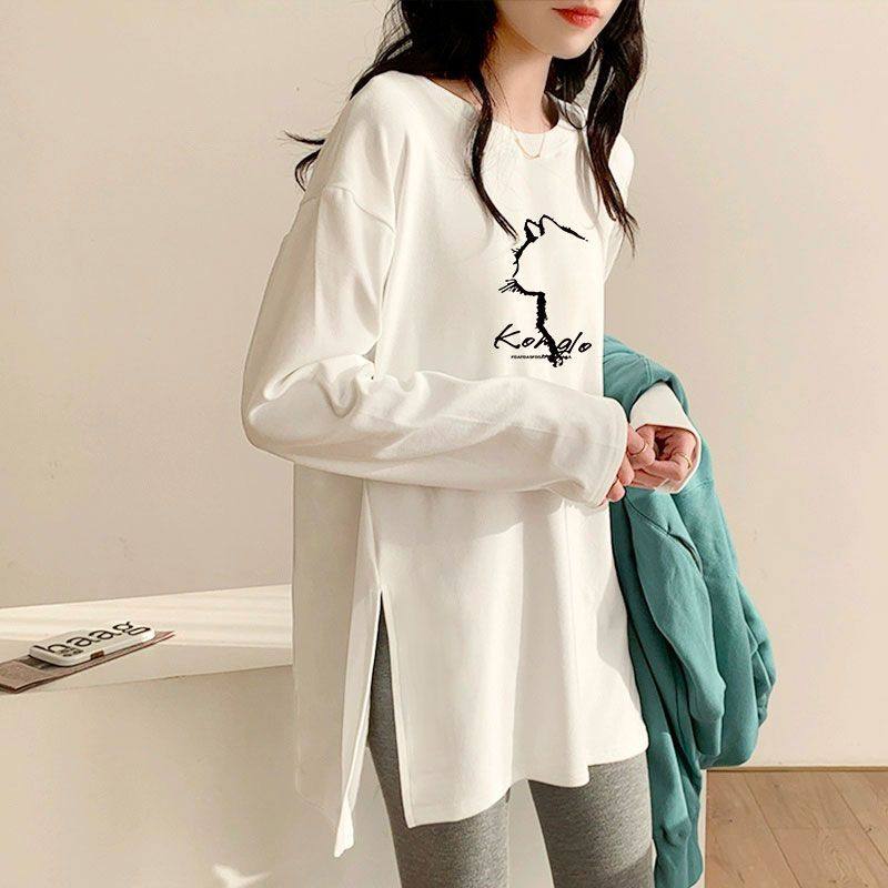 高品质纯棉韩版长袖T恤女秋冬女装遮肉宽松潮流设计感上衣女ins潮