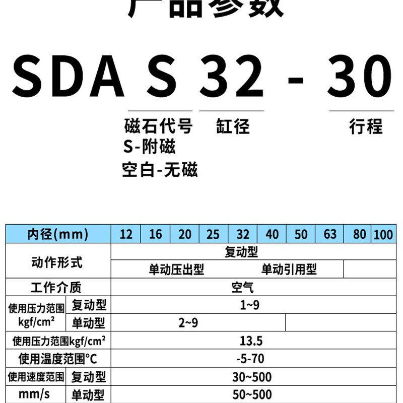 星辰气动SDAS20/25-5-10-15-20-25-30-35-40-45-50-60-75带磁气缸