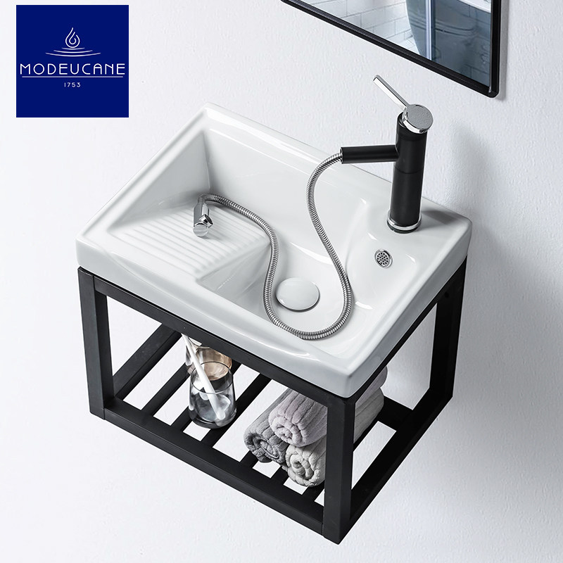 莫德卡恩MODEUCNE 挂墙式洗衣盆带搓衣板加深cm阳台陶瓷洗衣槽