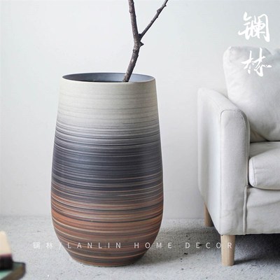 大口径花盆绿植插花复古侘寂风大型陶瓷落地花瓶种树家居装饰