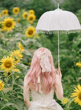 白月光自制intge古董珍珠蕾丝流苏法式小洋伞婚纱摄影道具