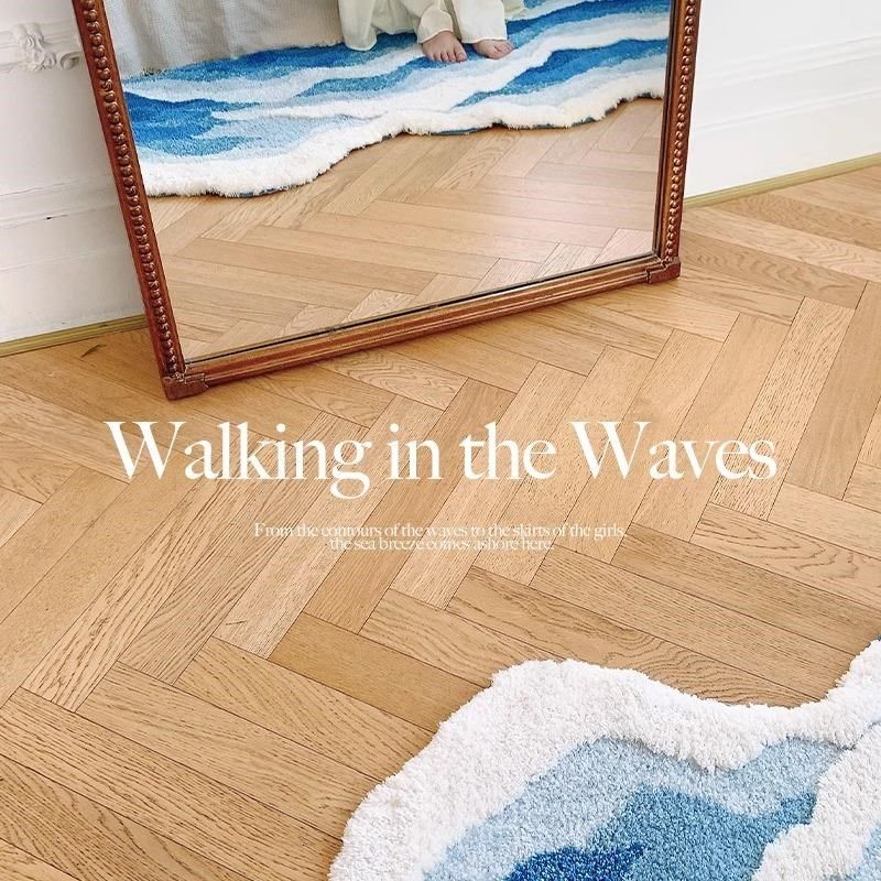 海浪现代卧室床边地毯加厚房间飘窗垫沙发茶几高级感植绒地垫,居家布艺,床边毯,淘宝优惠券,粉丝福利购,淘宝优惠卷