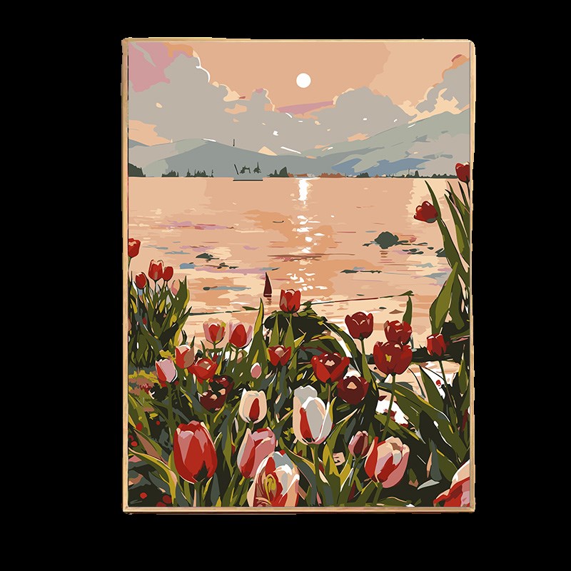 郁金香数字油画diy填色画简单手工油彩画涂色丙烯减压卧室装饰画图片