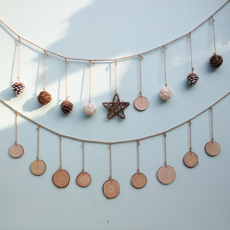 木片松果藤球挂饰墙面装饰民宿客栈幼儿园创意壁挂森系环创挂件