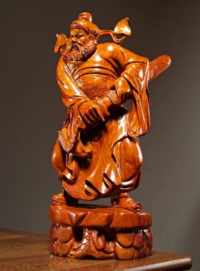 梨木雕钟馗像福神钟馗雕像家居客厅店铺玄关办公装饰工艺品