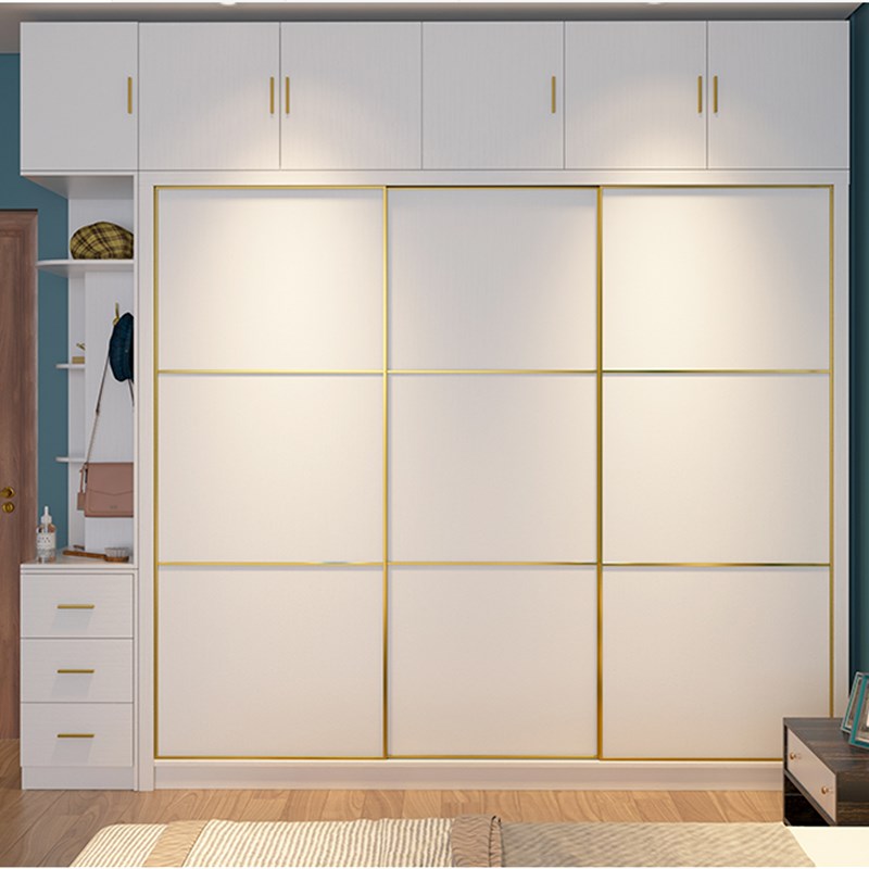 定制门推拉门卧室家用移门百搭现代推拉门玫瑰金边框柜门