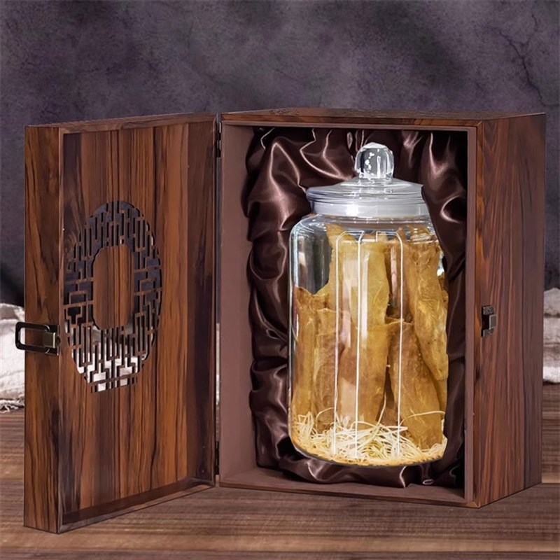 复古鱼胶花胶木盒礼盒高档存储罐专用木盒半斤装鱼胶密封罐子空盒