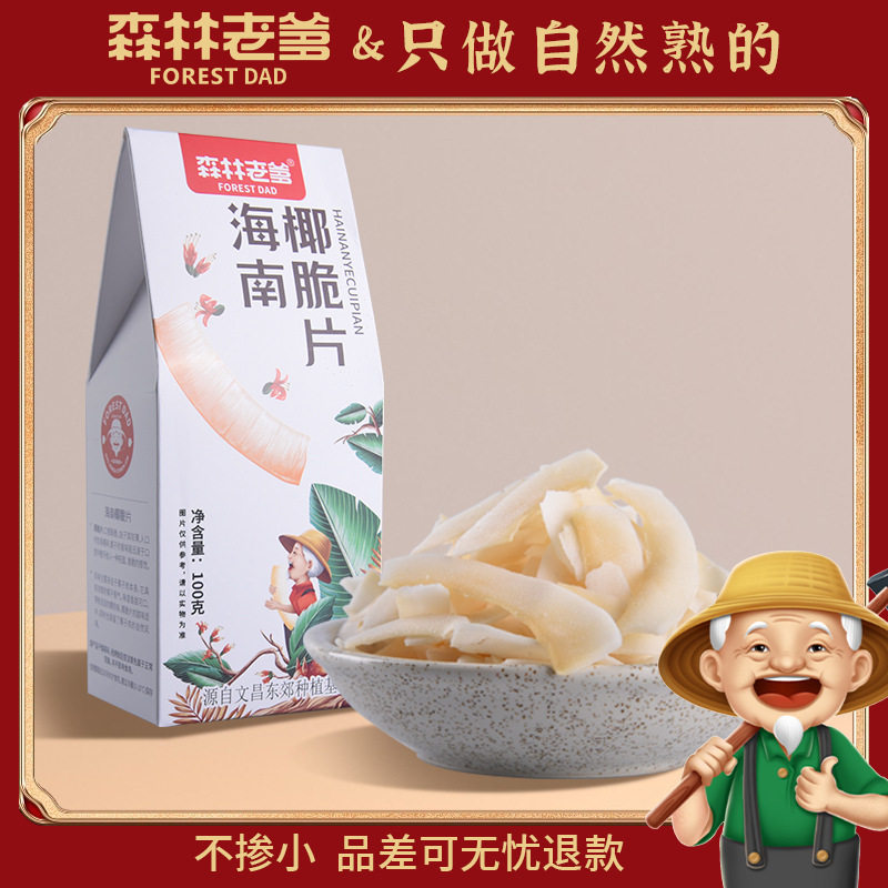 森林老爹海南椰子脆片100g盒装散装批发自然熟坚果零食
