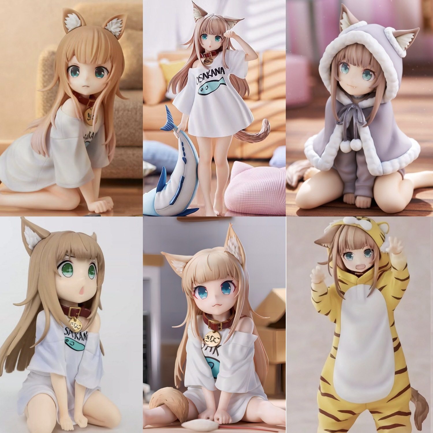 站姿黄豆粉 坐姿猫娘吃鱼 可换脸 跪姿手办摆件模型,家居饰品,3D模型摆件,淘宝优惠券,粉丝福利购,淘宝优惠卷