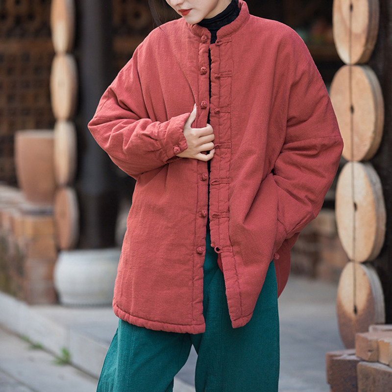 复古文艺棉麻女装新款苎麻棉砂洗加厚做旧禅系茶服女式盘扣衬衫
