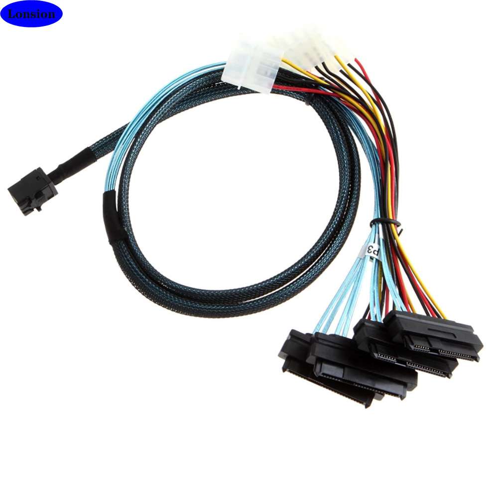 MINI SAS HD SFF-8643转4X SAS SFF-8482带POWER服务器高速连接线