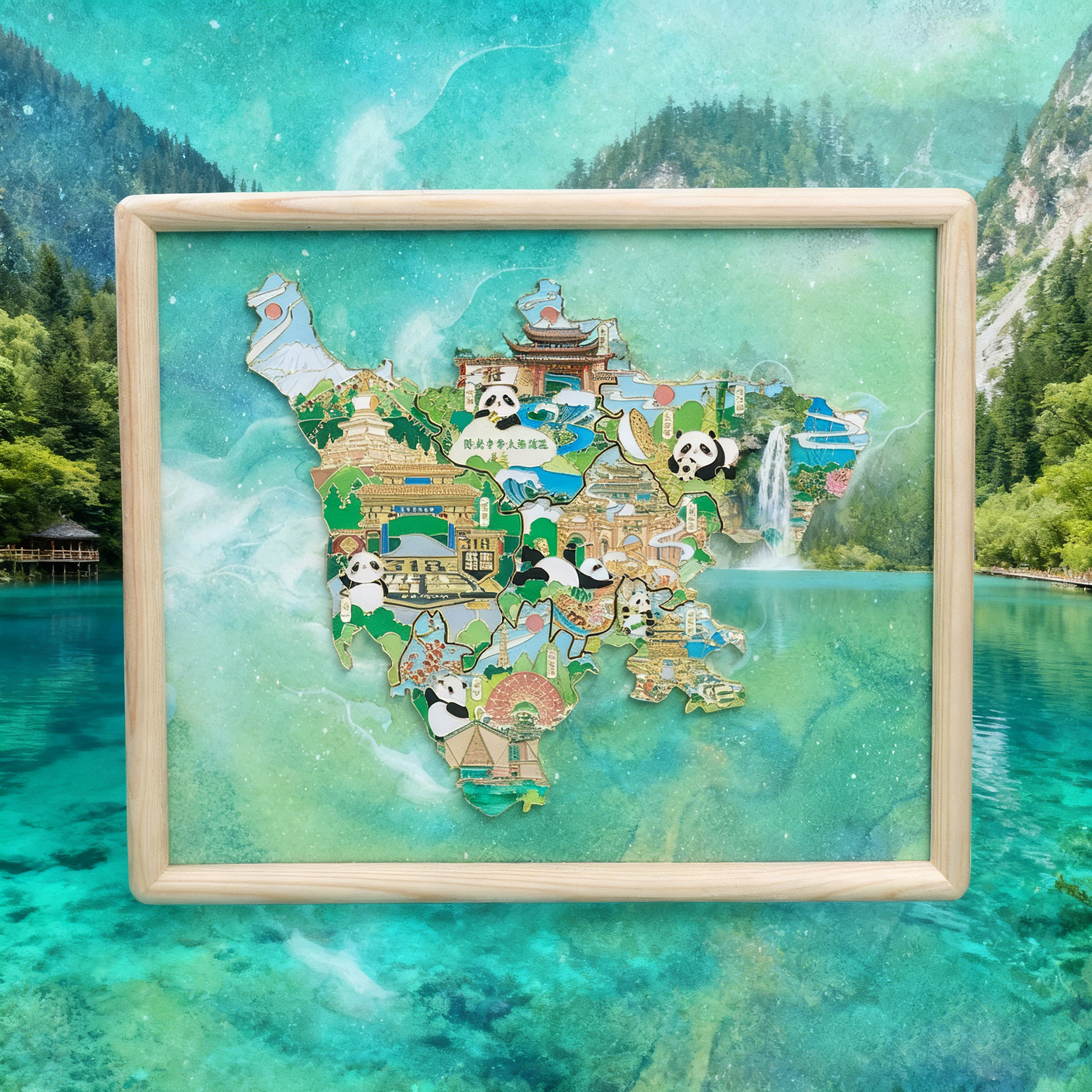 四川地图拼图创意冰箱贴装饰画