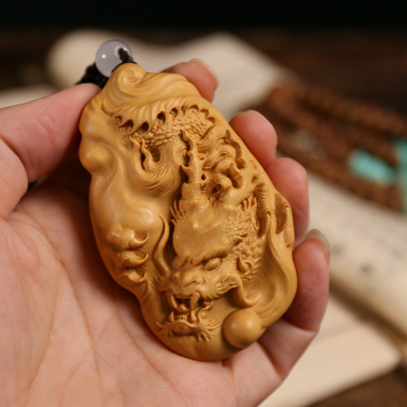 小叶黄杨木雕实木雕刻木质男士随身盘玩生肖龙文玩龙年手把件云龙