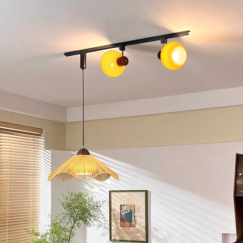 餐厅吊灯复古侘寂风新款可移位轨道式射灯中古风餐桌吧台岛台灯具