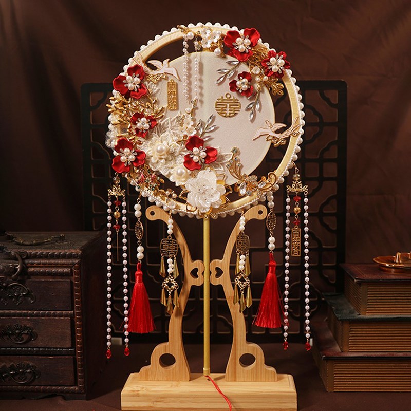 团扇新娘结婚秀禾婚扇喜扇重工diy材料包面色中式婚礼扇子女