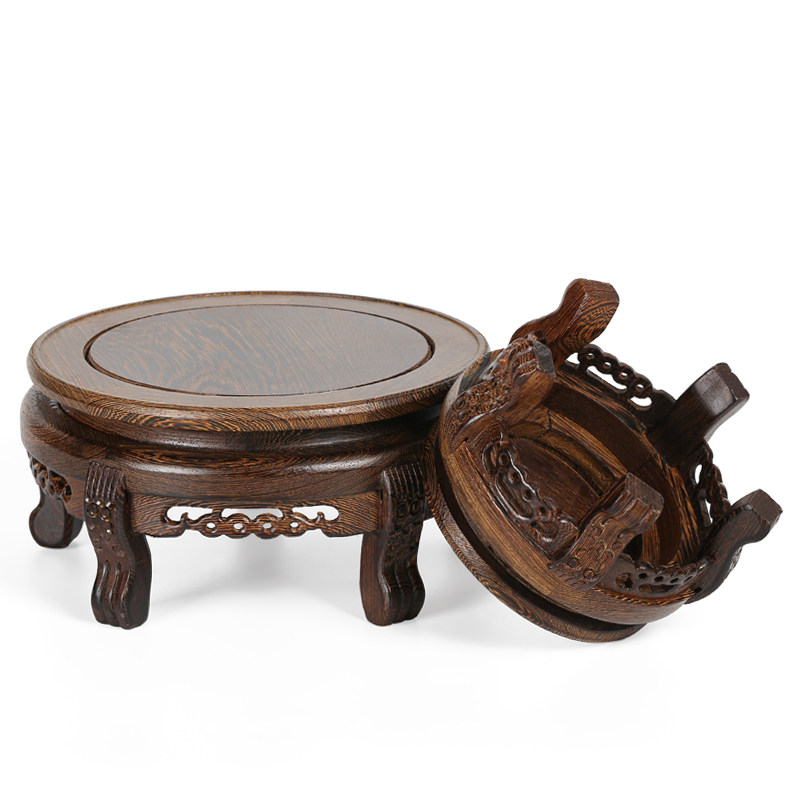 红木雕镂空鱼缸底座托架瓶盆景圆形木托 实木质奇石头底座,家居饰品,木雕,淘宝优惠券,粉丝福利购,淘宝优惠卷