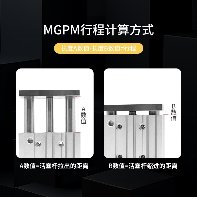 气动带导杆三杆三轴气缸TCM/MGPM-10/20/0///75/100/1Z