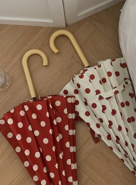 intge港式长柄雨伞女波点骨加大高级感折叠自动结实晴雨两用